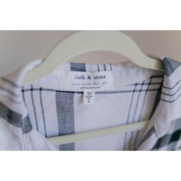 Anthropologie Cloth & Stone Hannah Midi White Plaid Button Down Shirt Dress Sz S - Picture 3 of 11